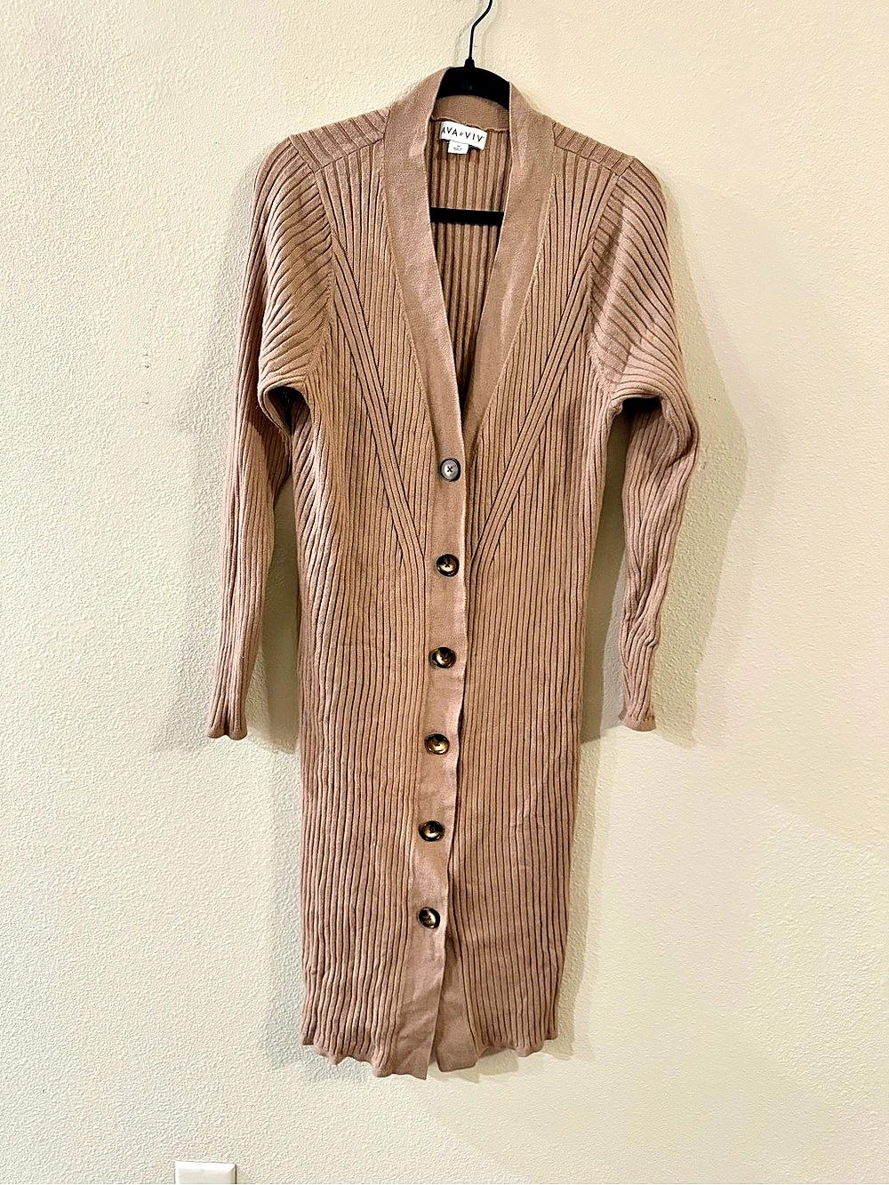 AVA & VIV Ribbed Button-Front Cardigan in Brown 1X Like New